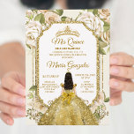 Convites Quinceanera Dourada e Coroa Floral Branca de Anive<br><div class="desc">Quinceanera Dourada & White Floral Birthday Crown Invitation Mis Quince Anos,  15 Birthday</div>