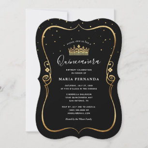 Convites Quinceanera Dourada Elegante e Negra
