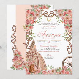Convites Quinceañera Dourada Floral Ocidental Elegante Ocid