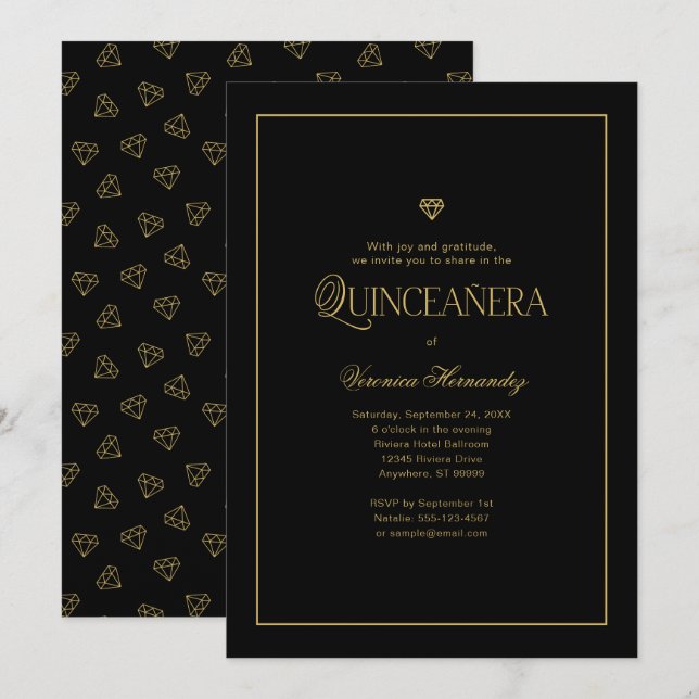 Convites Quinceanera Dourada Mínima Moderna Elegante (Frente/Verso)