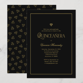 Convites Quinceanera Dourada Mínima Moderna Elegante