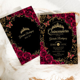 Convites Quinceanera Dourada Preta