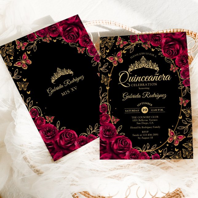 Convites Quinceanera Dourada Preta (Criador carregado)