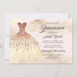 Convites Quinceanera Dourada Rosa Dourada Vestido Cor-de-Ág