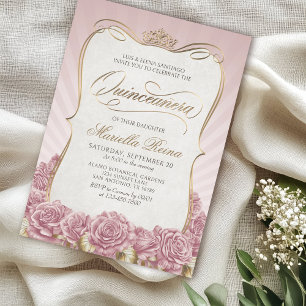 Convites Quinceañera Dourada Rosa Esmagada