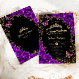 Convites Quinceanera Dourada Roxa