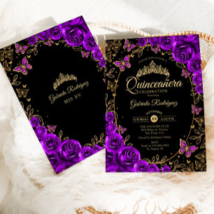 Convites Quinceanera Dourada Roxa