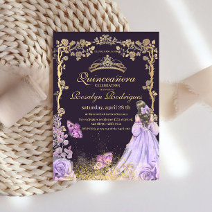 Convites Quinceanera - Dourada roxa