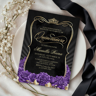 Convites Quinceañera Dourada Roxa