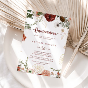 Convites Quinceañera Dourada Rústica Colorida