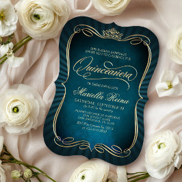 Convites Quinceañera Dourada Turquesa