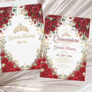 Convites Quinceañera Dourada Vermelha Borboletas Rosas Tiar