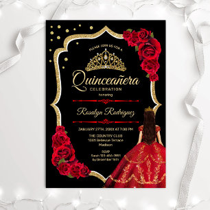 Convites Quinceanera Dourada Vermelha Negra