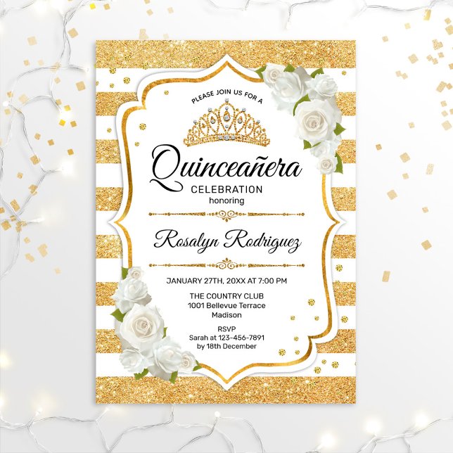 Convites Quinceanera - Douradas Brancas (Criador carregado)