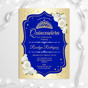 Convites Quinceanera - Dourado Azul Real
