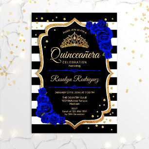 Convites Quinceanera - Dourado Azul Real Negro
