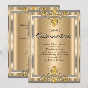Convites Quinceanera Dourado Bege Amarelo Jóias 15 Aniversá