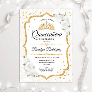 Convites Quinceanera - Dourado branco