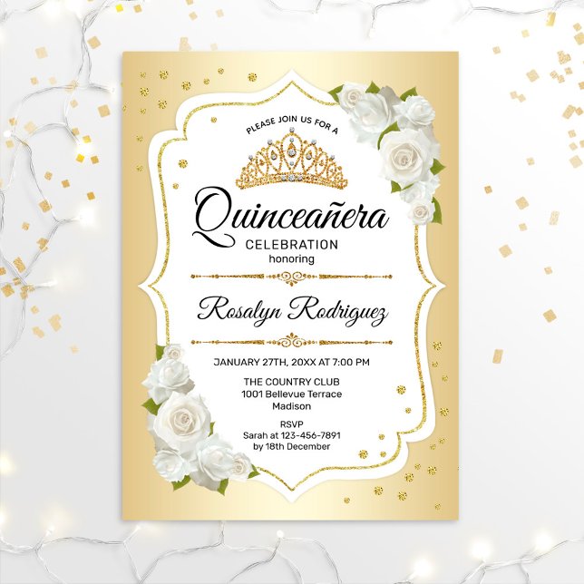 Convites Quinceanera - Dourado branco (Criador carregado)