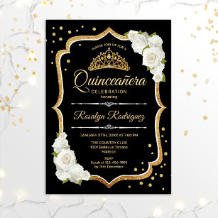 Convites Quinceanera - Dourado branco preto