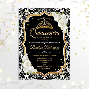 Convites Quinceanera - Dourado branco preto