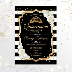Convites Quinceanera - Dourado branco preto