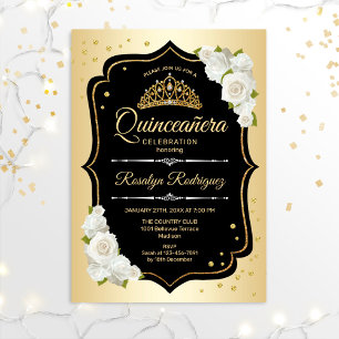 Convites Quinceanera - Dourado branco preto