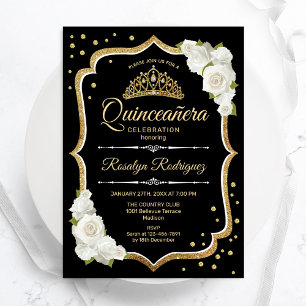 Convites Quinceanera - Dourado branco preto