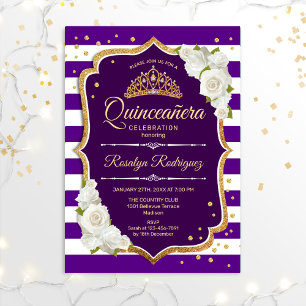 Convites Quinceanera - Dourado branco roxo