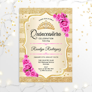 Convites Quinceanera - Dourado Pink Pastel