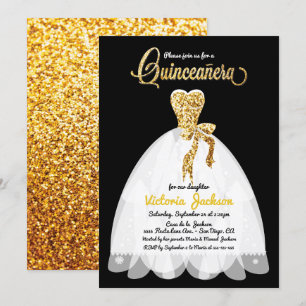 Convites Quinceañera, Dourado preto-e-branco