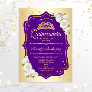 Convites Quinceanera - Dourado Roxo
