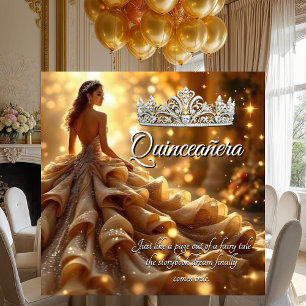 Convites Quinceanera Dourado Vestido Prata Tiara Aniversári
