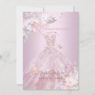 Convites Quinceanera Dusty Rosa Glitter Gown Ervilhas doces