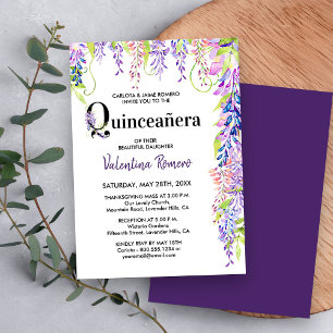 Convites Quinceanera e Missa Floral Roxo Wisteria