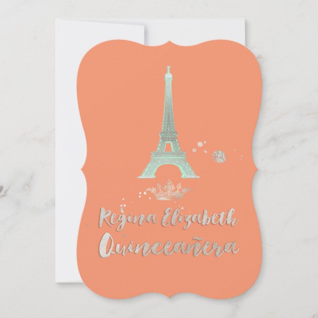 Convites Quinceanera/Eiffel/Mint/DIY bckgrand/Princess/Crow (Frente)