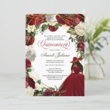 Quinceanera elegante charro burgundy floral branco