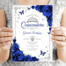 Quinceanera Elegante Chique Rosas Azuis Reais Prat