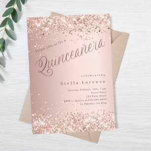 Convites Quinceanera elegante com escrita rosa dourado