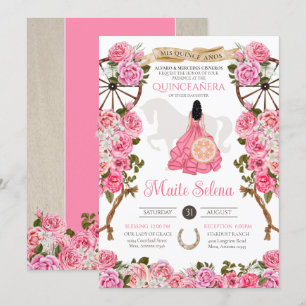 Convites Quinceanera Elegante cor-de-rosa Rosa Western Char