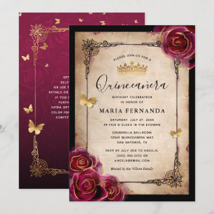 Convites Quinceanera Elegante de Aquarela Rosa Dourada