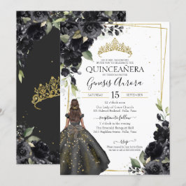 Convites Quinceanera Elegante de sotaque Dourado Floral Pre