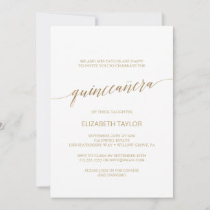 Convites Quinceañera Elegante Dourada Calliografia