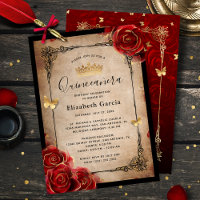 Quinceanera Elegante Dourada da Rosa vermelha Vint