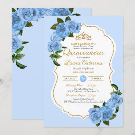 Convites Quinceanera Elegante Dourada e Rosa Azul Bebê