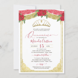 Convites Quinceanera Elegante Dourada Ornamental