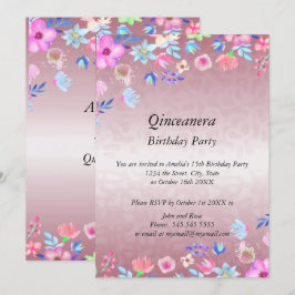 Convites Quinceanera Elegante e festa de aniversário rosa m