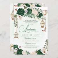 Quinceañera, Elegante Floral Dourado Verde