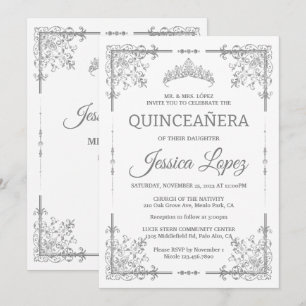 Convites Quinceanera Elegante Luxurista e Cinza