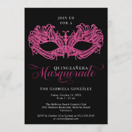 Convites Quinceanera Elegante Mascarada Rosa